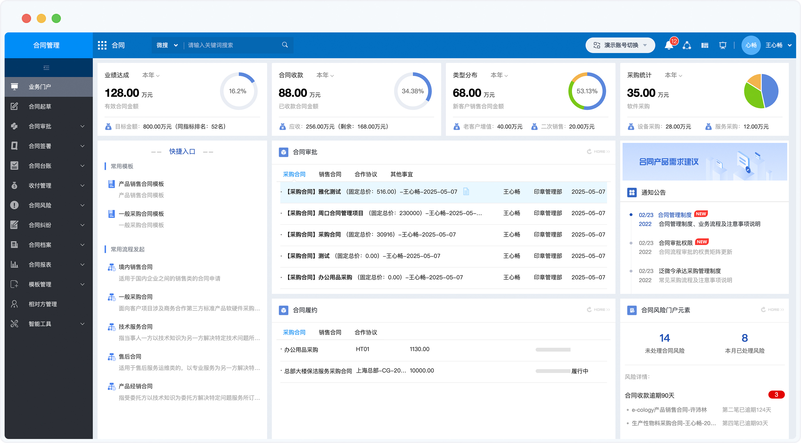 泛微高校数智化运营平台合同管理场景示意图